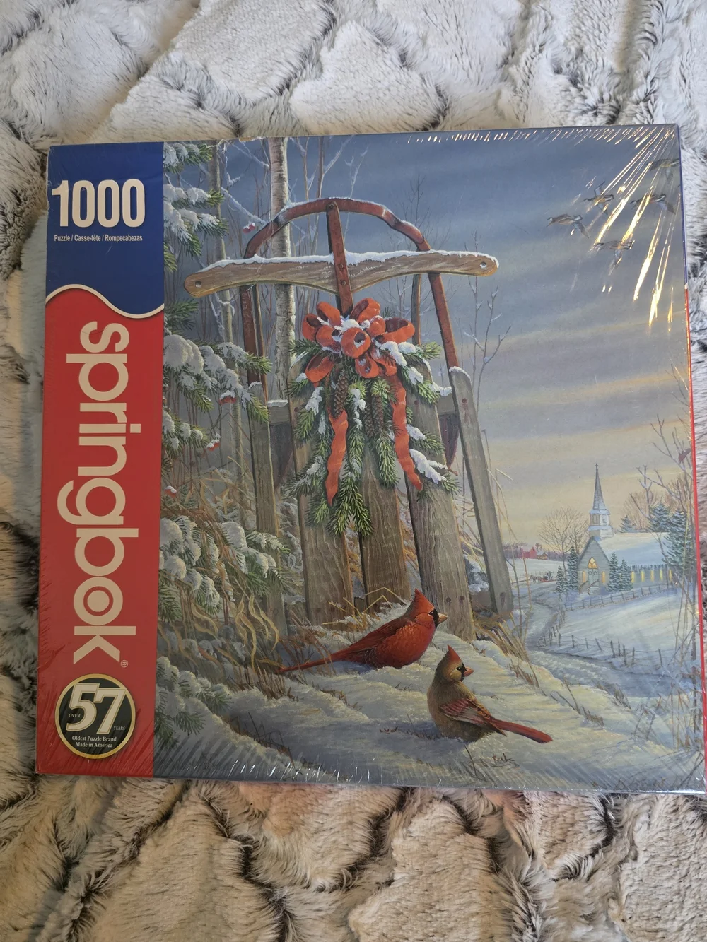 Springbok 1000-Piece Winter Sled Puzzle with Red Cardinals Holiday Christmas NIB